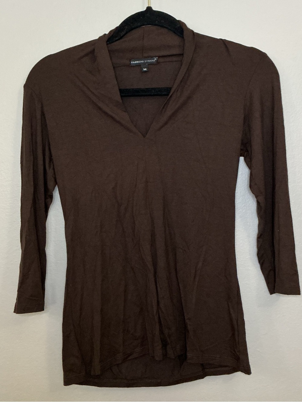 Fabrizio Gianni Brown V-Neck quarter Sleeve Women's Top Size Medium